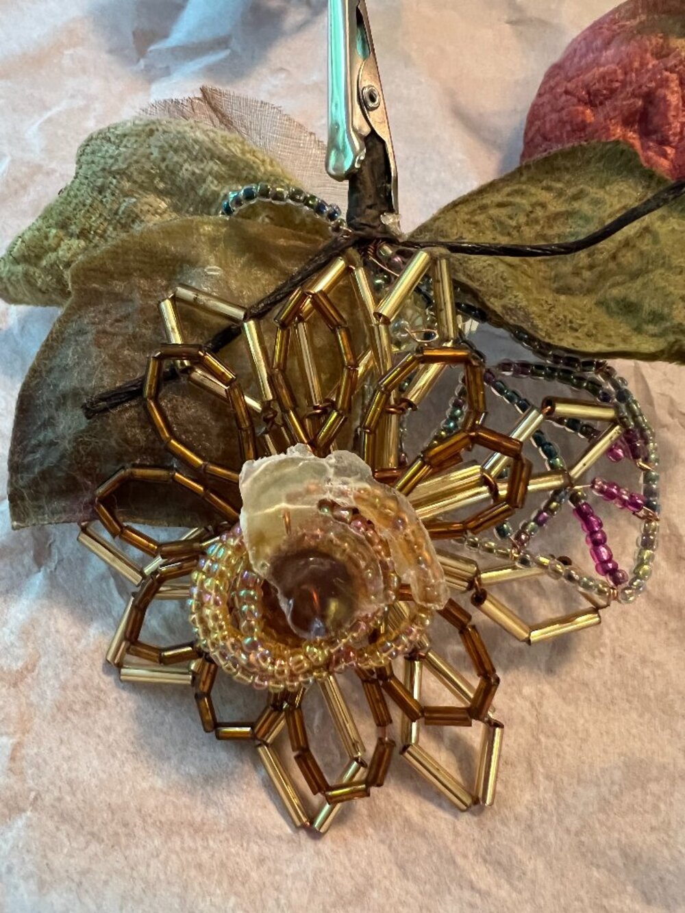 handmade ornament holiday silk and bead ornakents clip backs victorian 11 pcs
